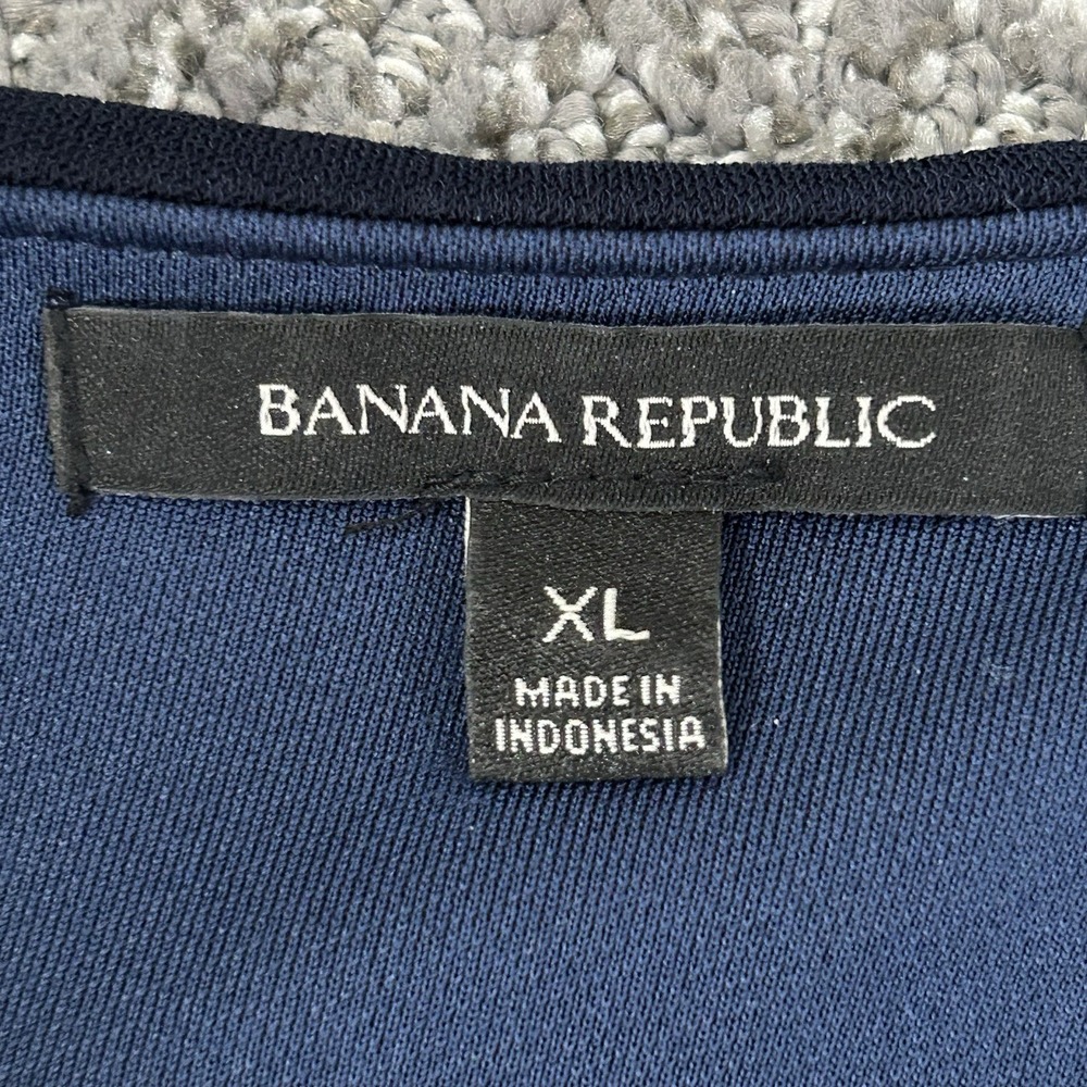 Banana Republic XL Navy Flutter Overlay Blouse Short Sleeve Stretch Top - Picture 7 of 10